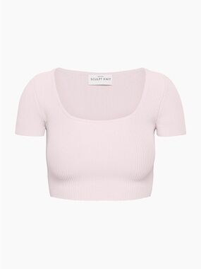 Babaton Soft Ribbed Scoop-Neck Crop Top in Pale Lavender